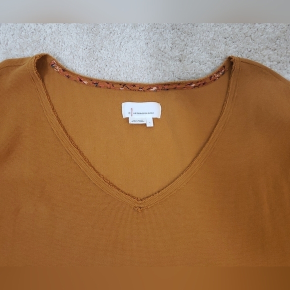 Antropologie Samia Orange/Brown Blouse Textured Cotton Top Blouse V-Neck Size L. - Picture 5 of 9